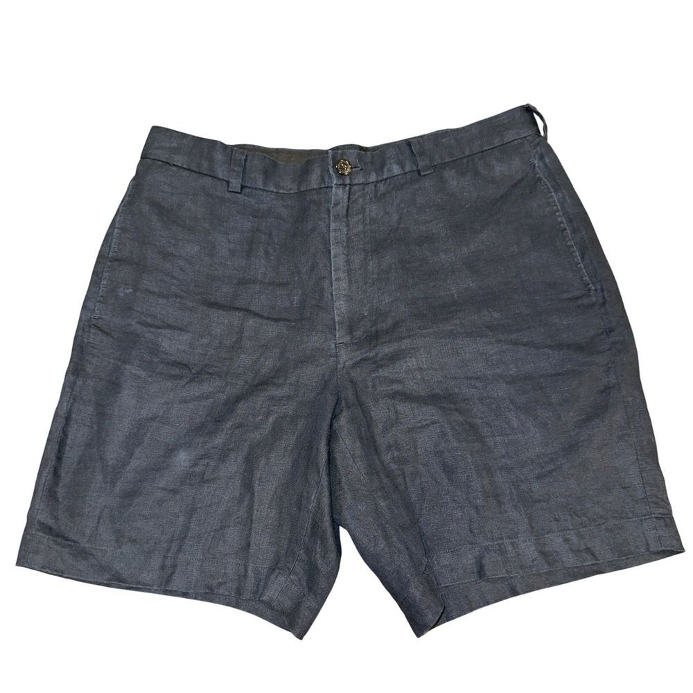 Brooks Brothers Men's 36 Dark Navy Blue 100% Linen Flat Front Chino Short Summer